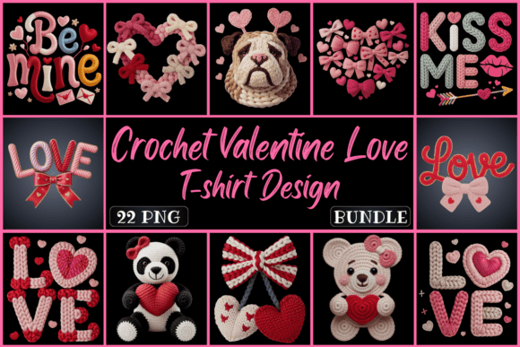 Preview of Crochet Cozy Valentine Love PNG Bundle Valentine sublimation design