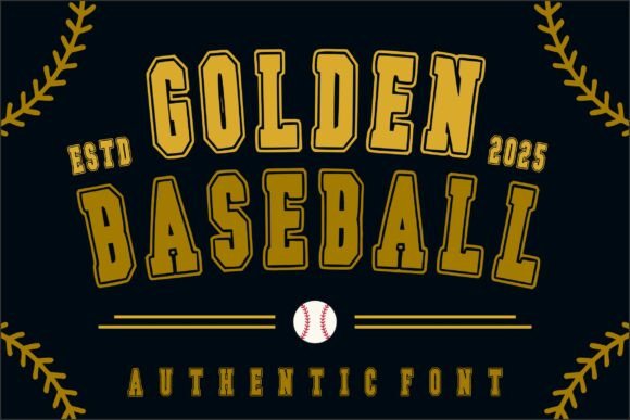 Golden Baseball Font PNG with transparent background - Preview 1