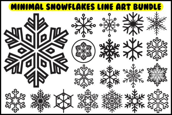 Minimal Snowflakes Line Art Bundle