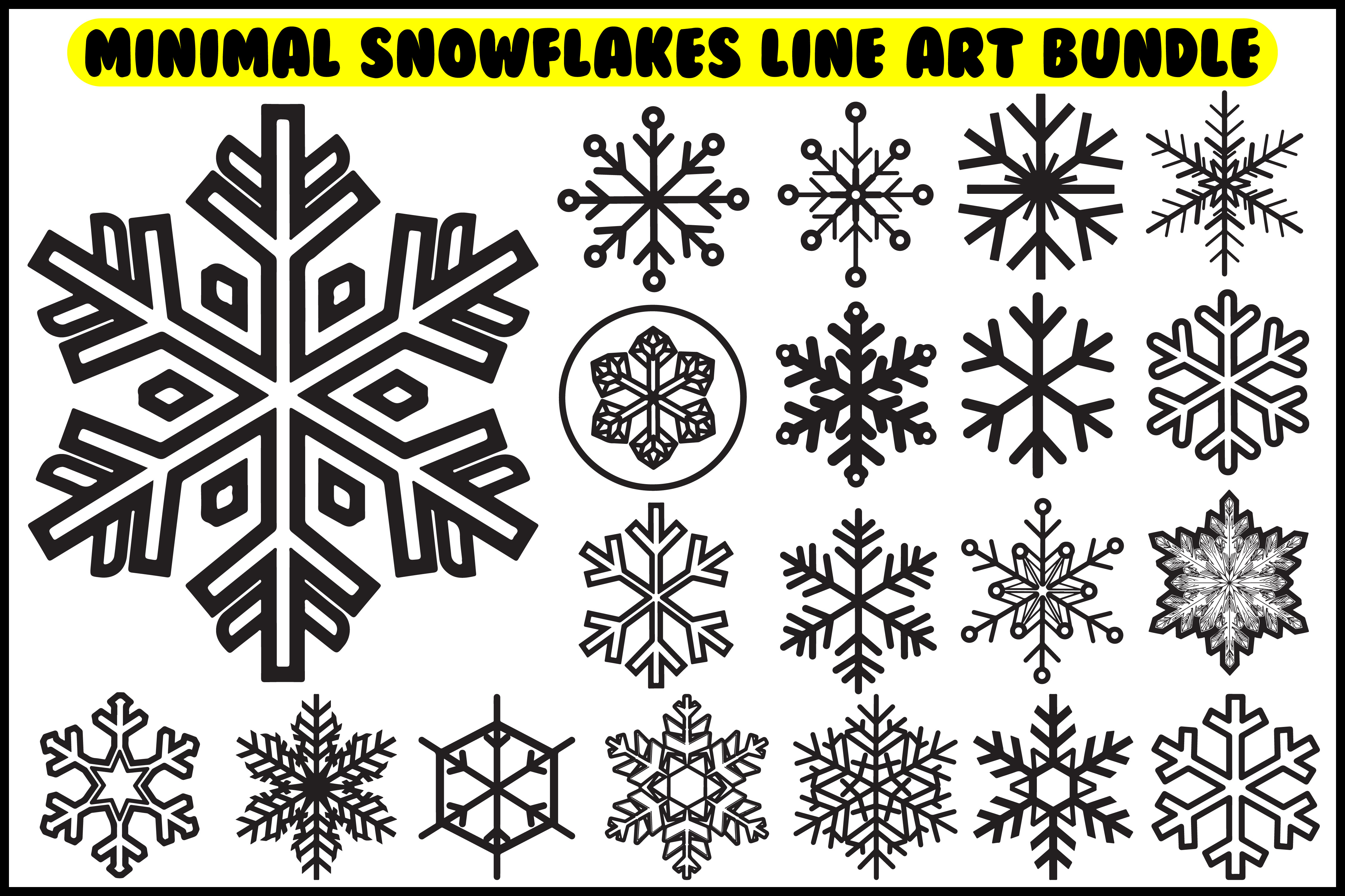Minimal Snowflakes Line Art Bundle