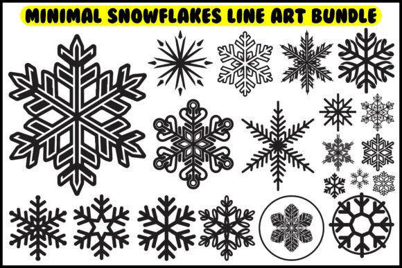 Minimal Snowflakes Line Art Bundle