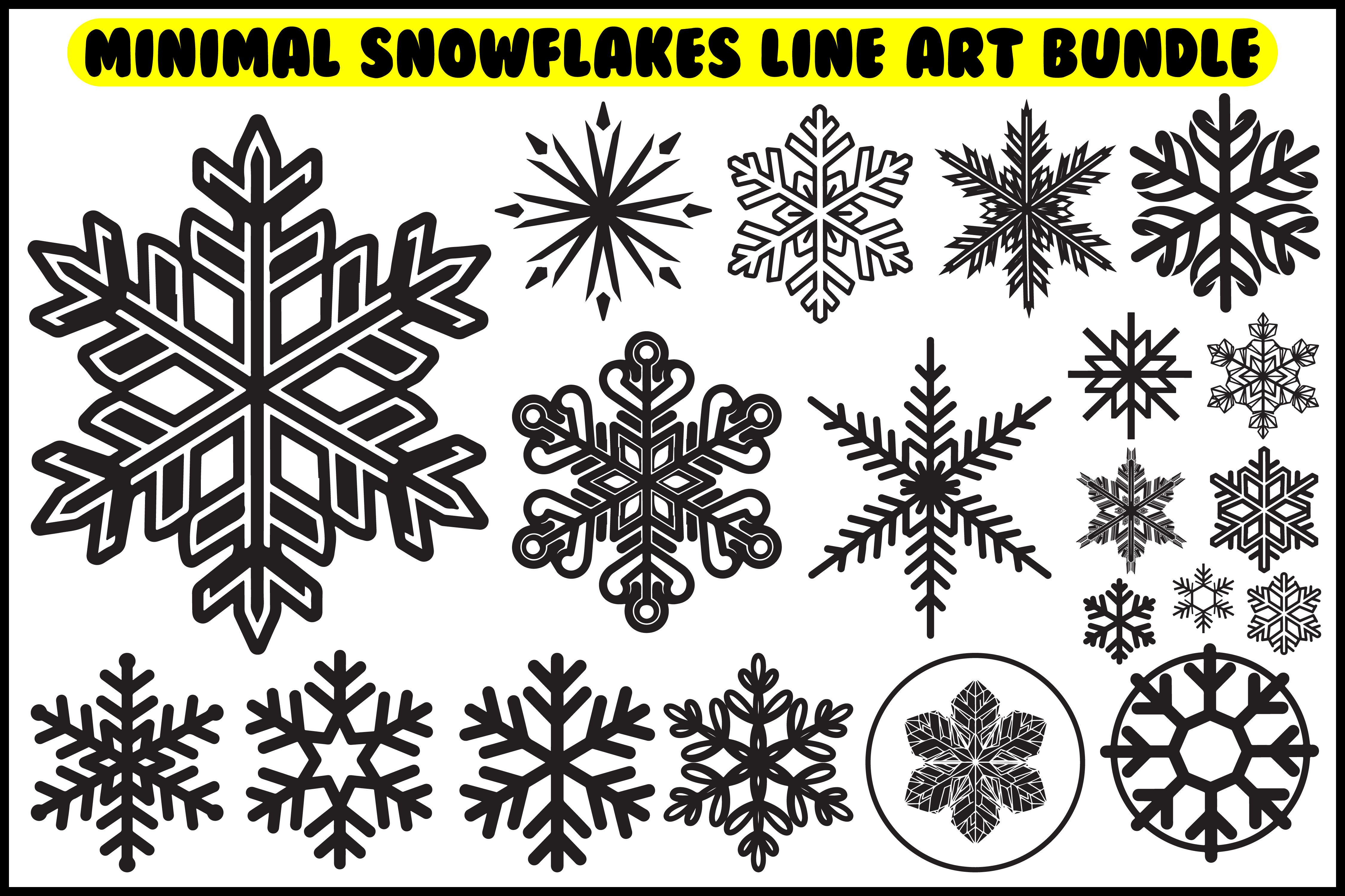 Minimal Snowflakes Line Art Bundle