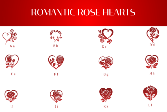 Romantic Rose Hearts Font PNG with transparent background - Preview 1