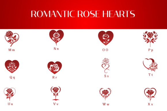 Romantic Rose Hearts Font PNG with transparent background - Preview 2