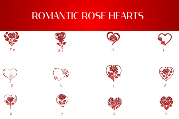 Romantic Rose Hearts Font PNG with transparent background - Preview 3