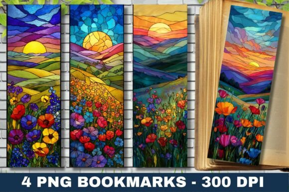 Sunset Field Stained Glass Bookmark PNG