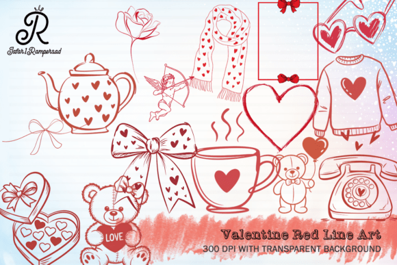Valentine Red Line Art Clipart