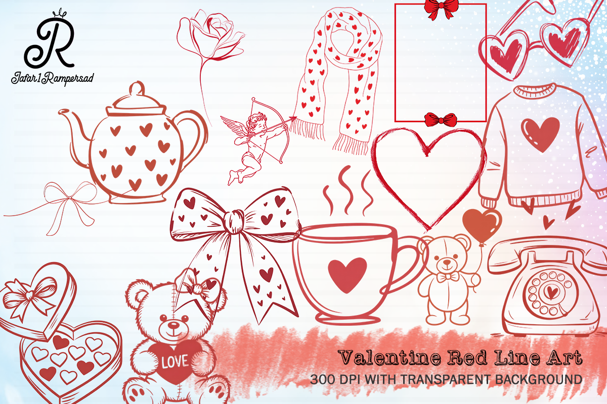 Valentine Red Line Art Clipart