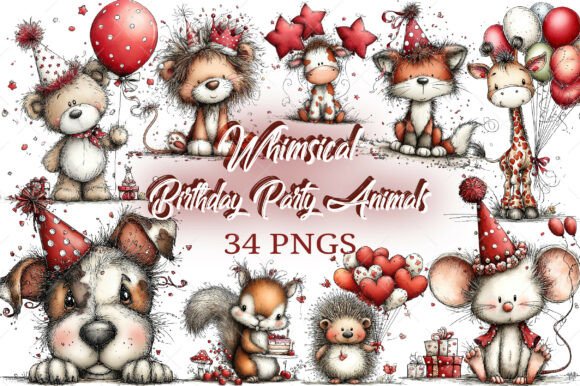 Whimsical Birthday Party Animals Clipart