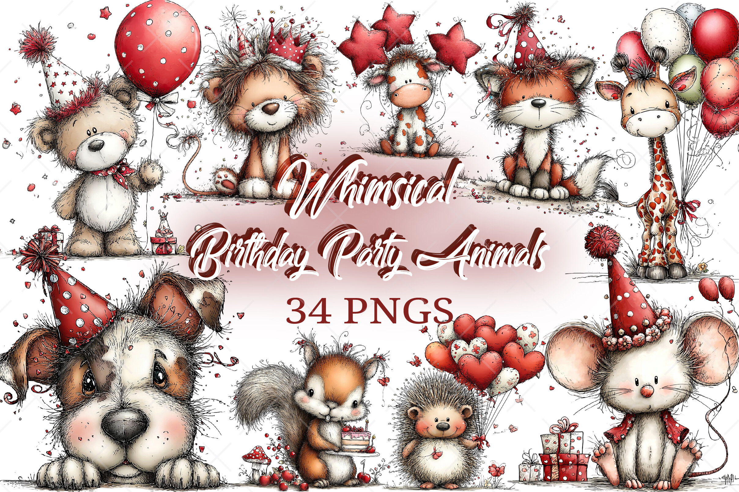Whimsical Birthday Party Animals Clipart