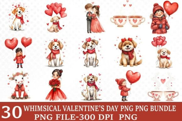 Preview of Whimsical Valentine's Day PNG Bundle Valentine sublimation design