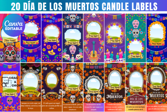 20 Día De Los Muertos Candle Labels