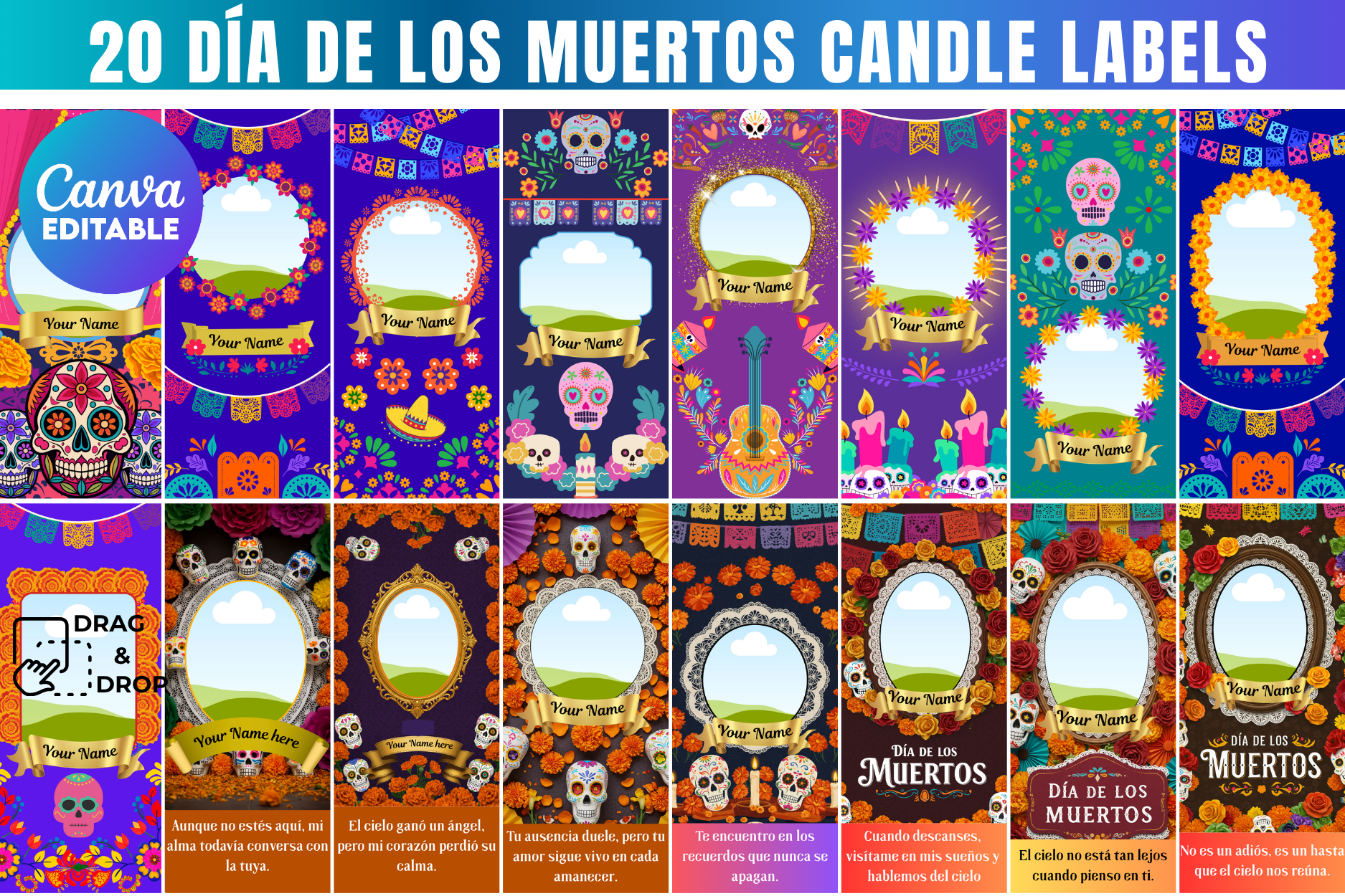 20 Día De Los Muertos Candle Labels