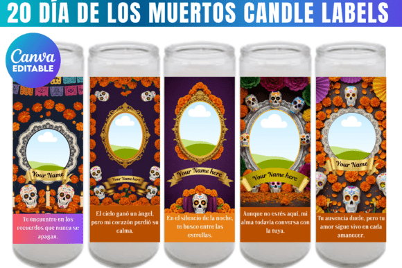 20 Día De Los Muertos Candle Labels