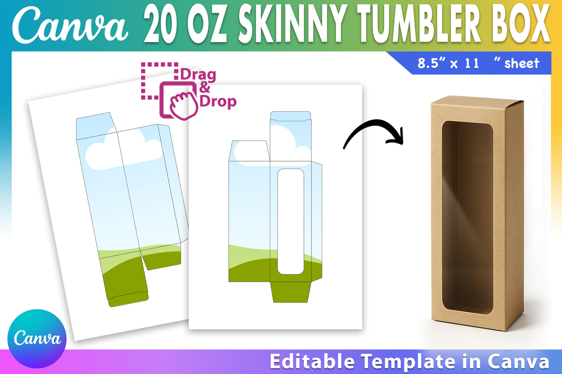 20oz Skinny Tumbler Box Template