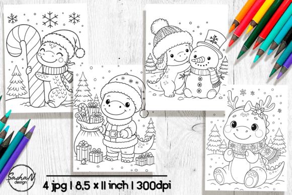 Christmas Dinosaur Coloring Pages