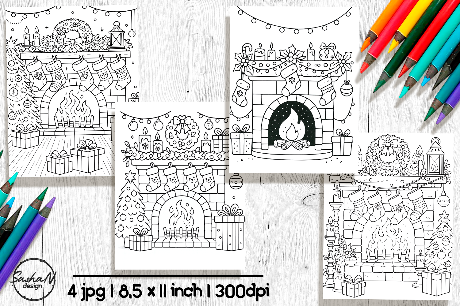 Christmas Fireplace Coloring Pages