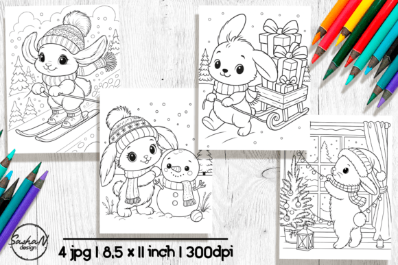 Cute Christmas Bunny Coloring Pages
