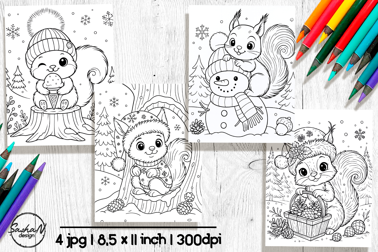Cute Christmas Squirrel Coloring Pages