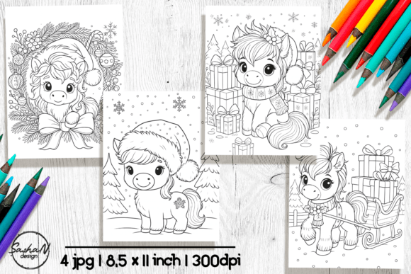 Cute Horse Christmas Coloring Pages