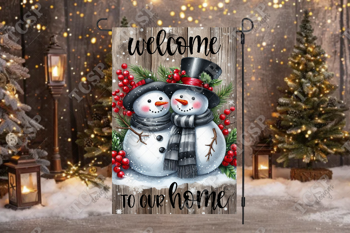 Mr. & Mrs. Snowman Welcome Garden Flag