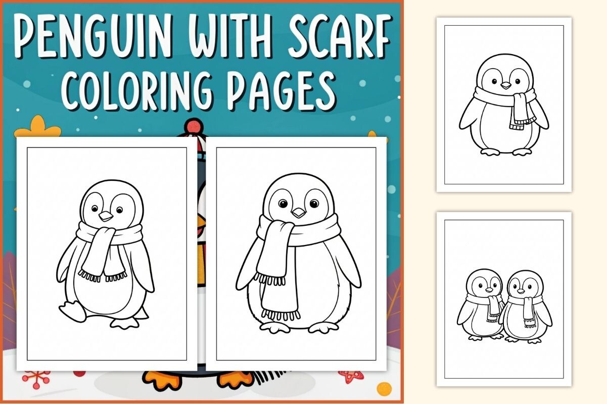 Penguin with Scarf Coloring Pages