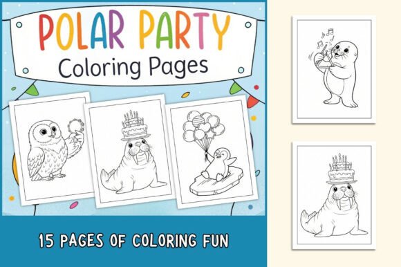 Polar Party Coloring Pages for Kids