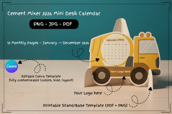 Cement Mixer 2026 Mini Desk Calendar