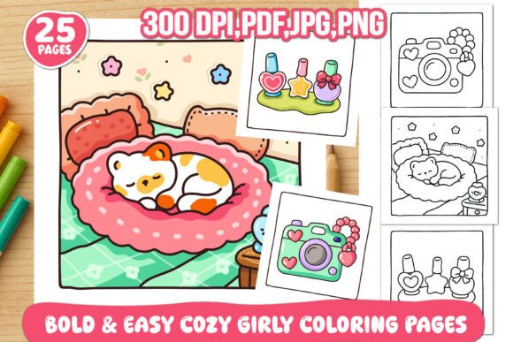 Cozy Girly Coloring Pages Bold & Easy