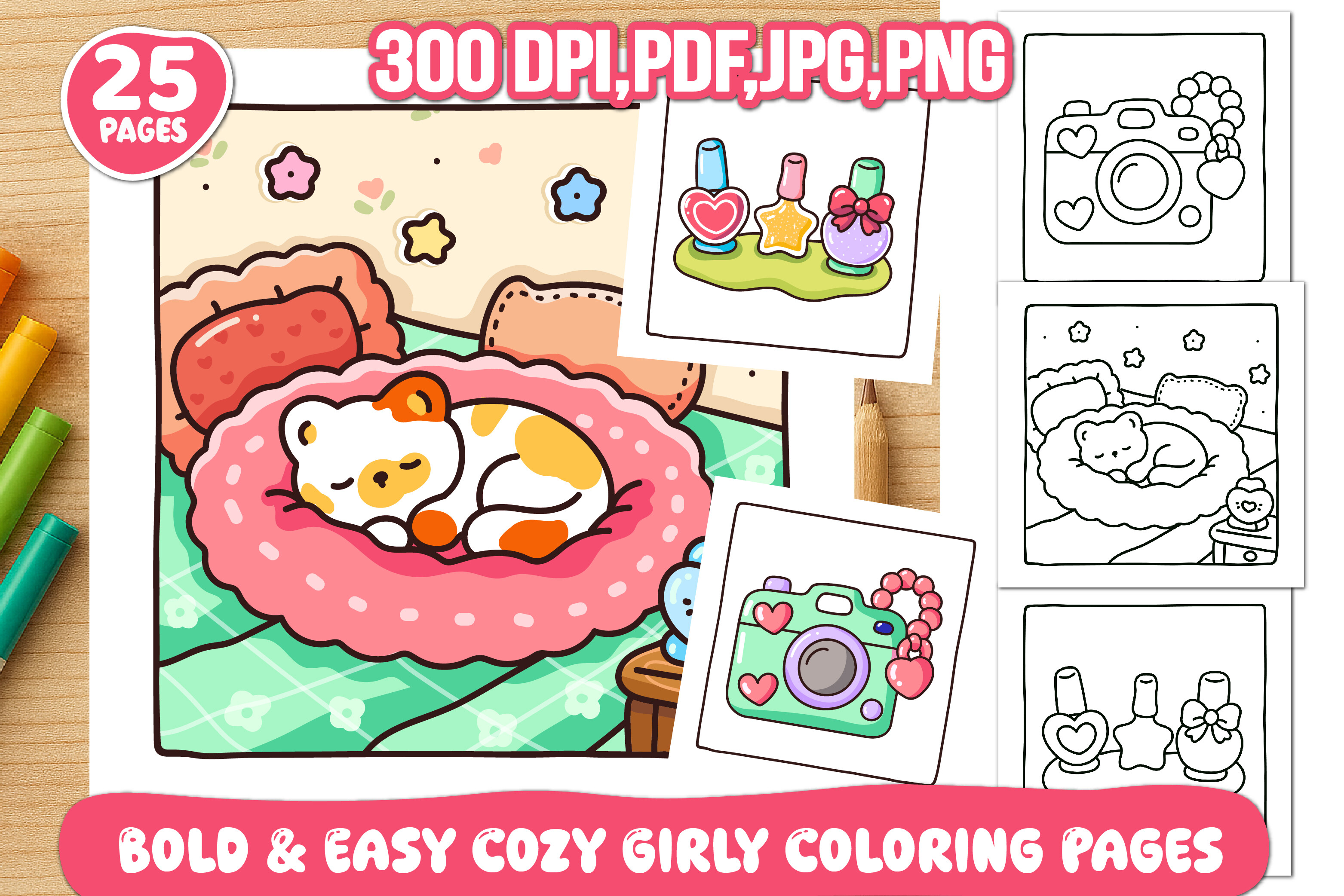 Cozy Girly Coloring Pages Bold & Easy