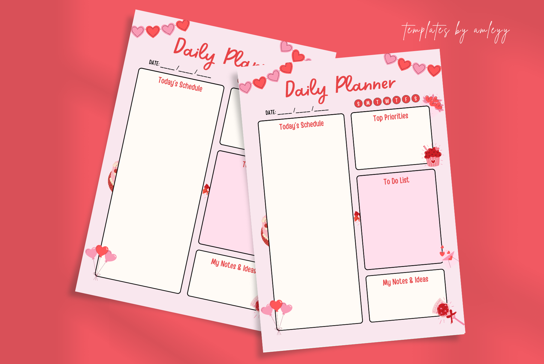 Valentine Daily Planner Template — Cute
