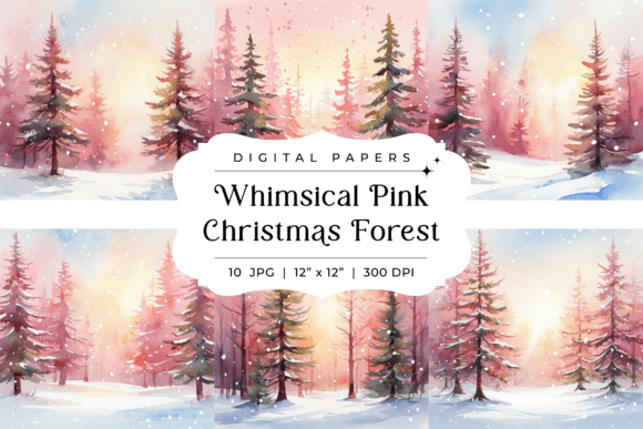 Whimsical Pink Christmas Forest Backgrou