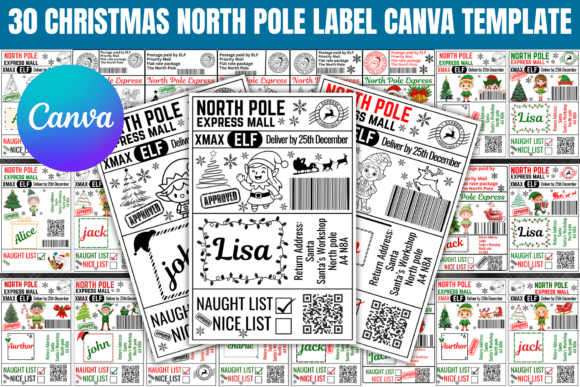 30 editable Christmas shipping label Canva templates