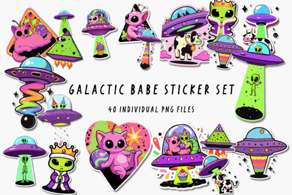 40 Neon UFO & Space PNG Clip Art