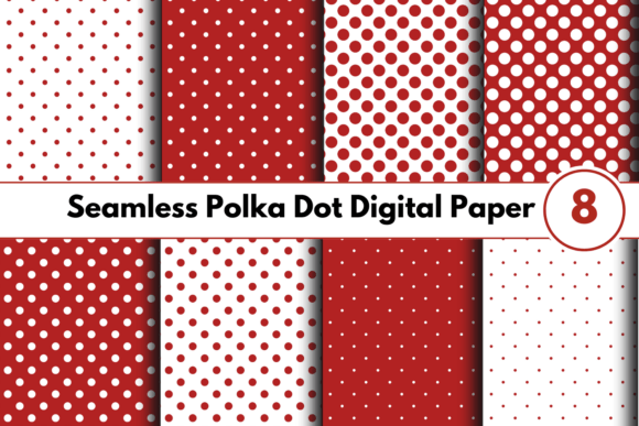8 Red & White Polka Dots Digital Paper