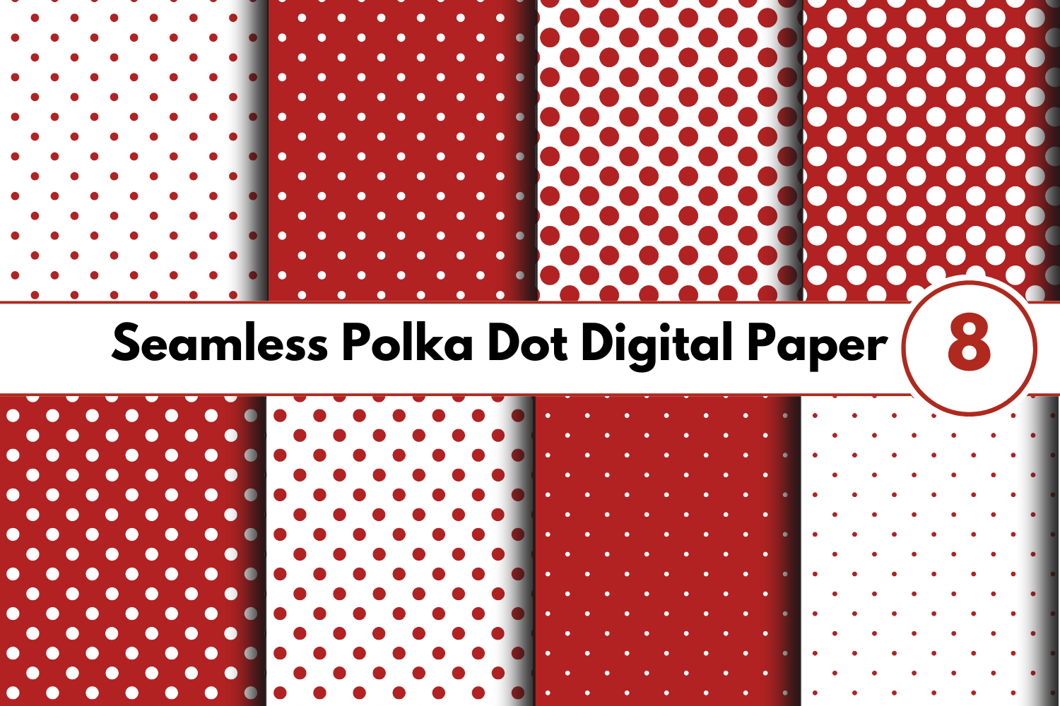 8 Red & White Polka Dots Digital Paper