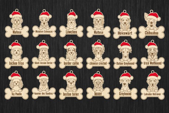 Christmas Dog Bone Name Ornament Bundle laser cut file
