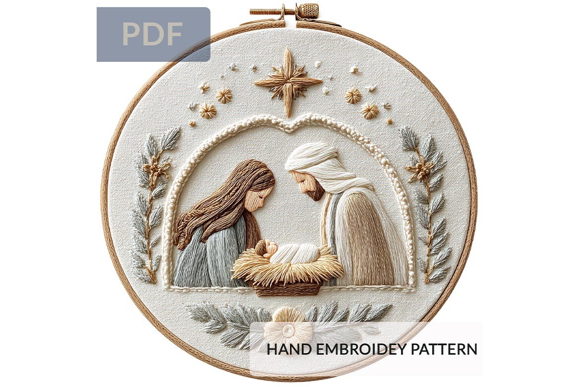 Christmas Holy Family Hand Embroidery