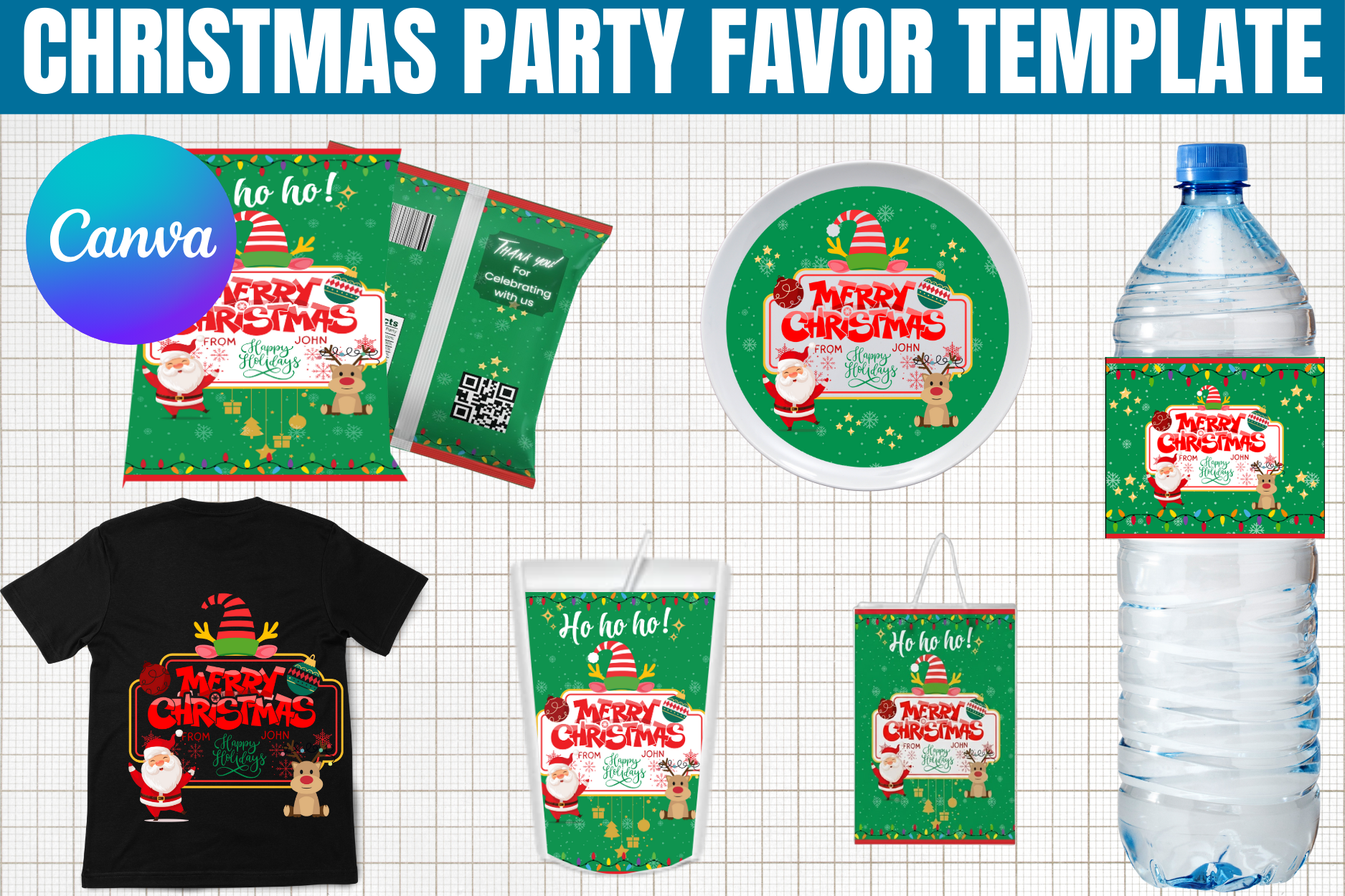 Christmas Party Favor Template, Chip Bag