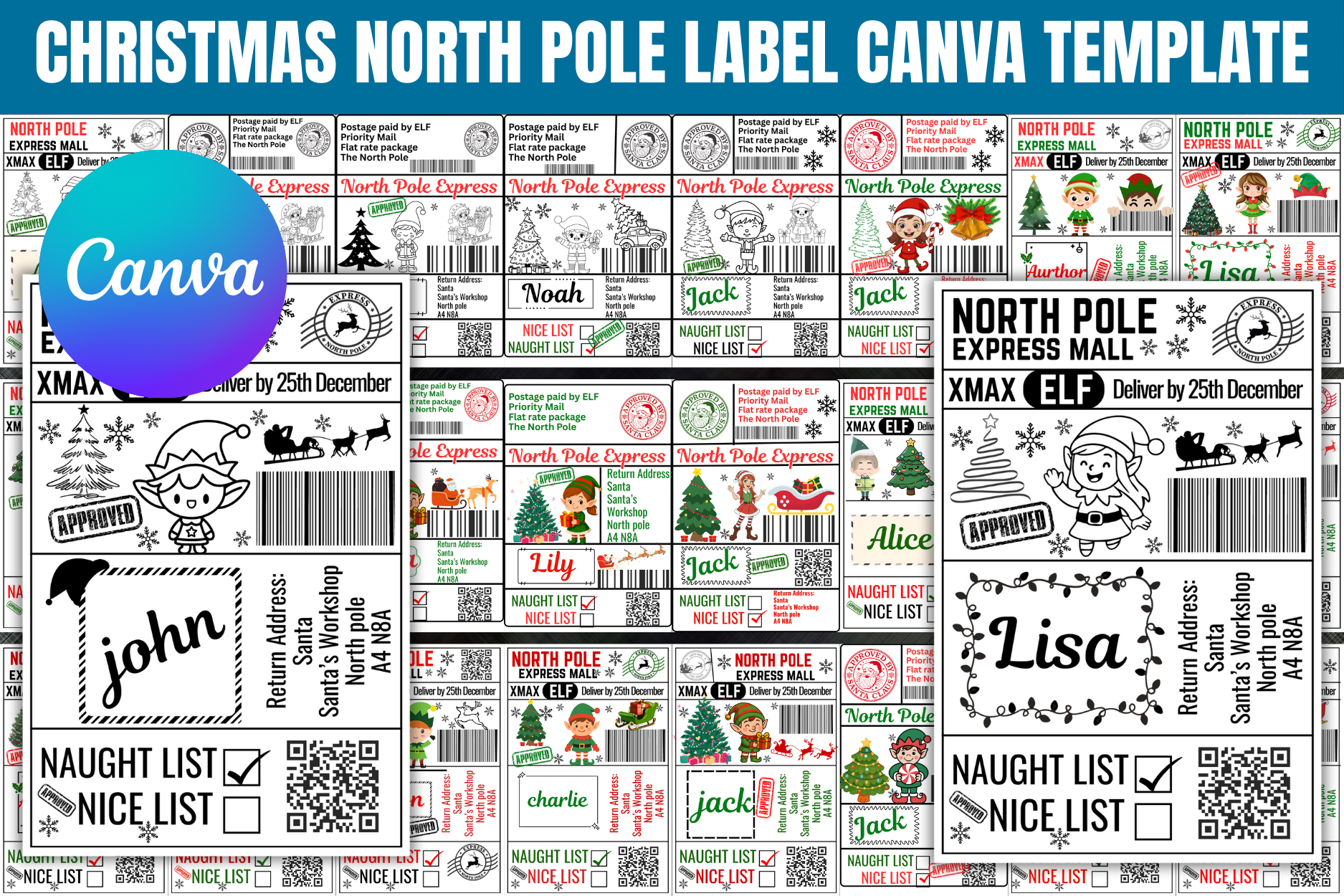Christmas Shipping Label Canva Template