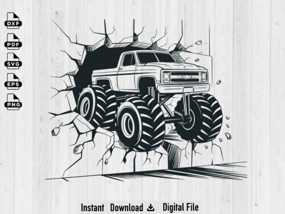 Monster Truck Breaking Wall SVG