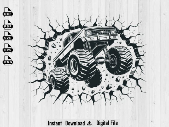 Monster Truck Breaking Wall SVG
