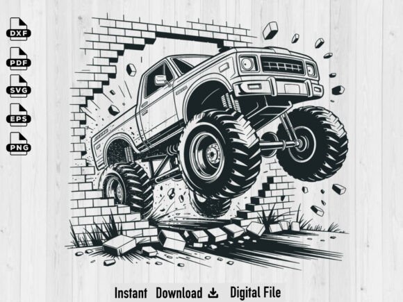 Monster Truck Breaking Wall SVG