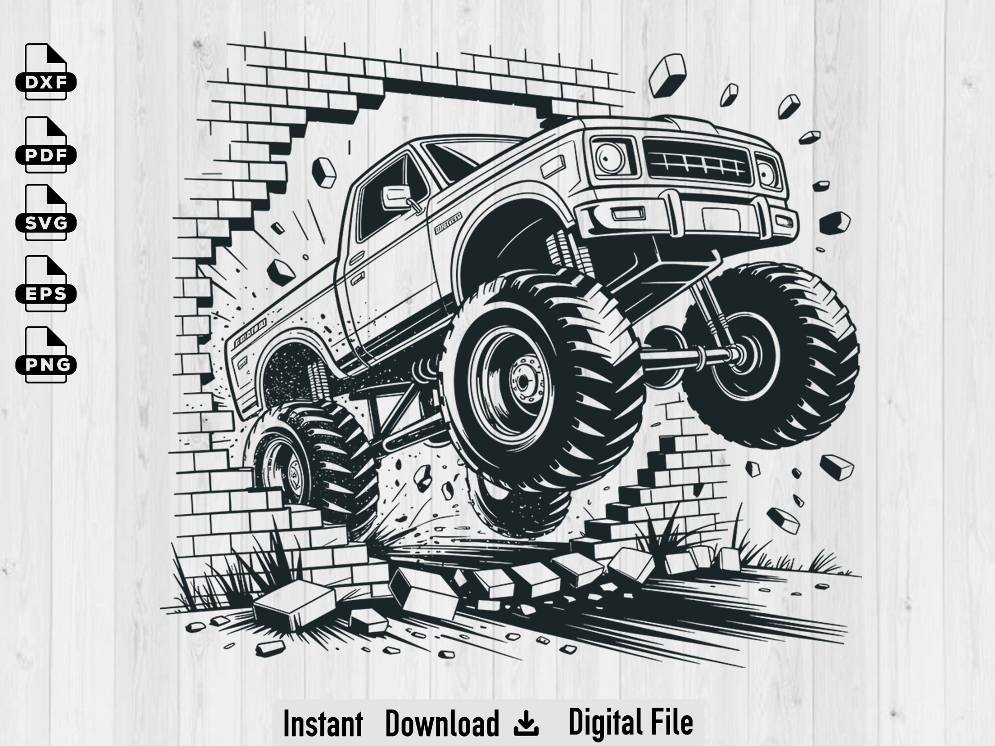 Monster Truck Breaking Wall SVG