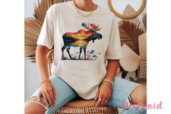 Moose Sunset Lake Forest Sublimation PNG Graphic Illustrations By Diceenid