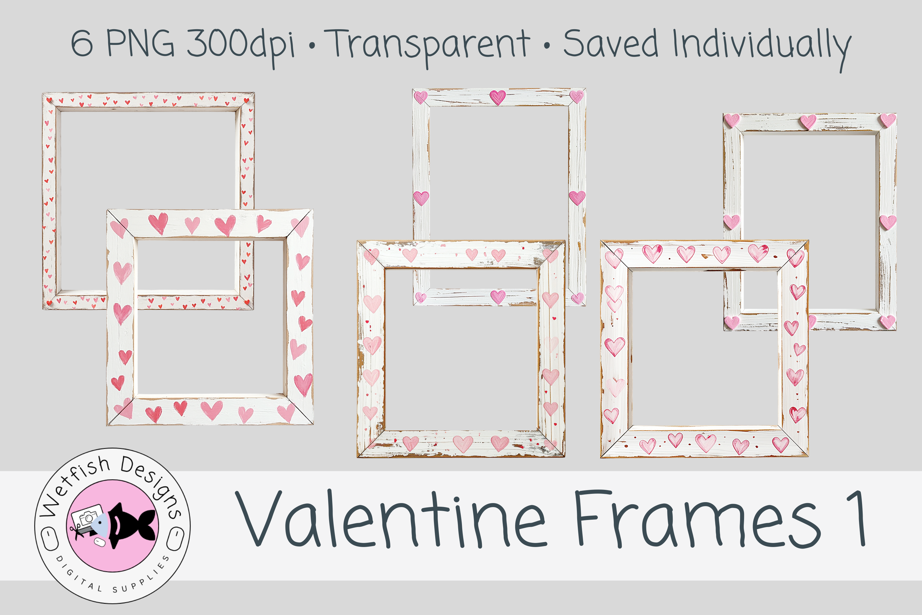 Valentine Frames 1 – Set of 6 PNG 300dpi