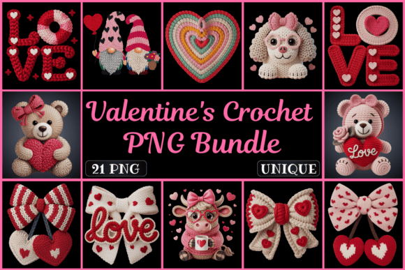 Preview of Valentine's Crochet PNG Bundle Valentine sublimation design