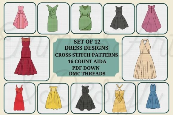 12 Elegant Dress Cross Stitch Patterns