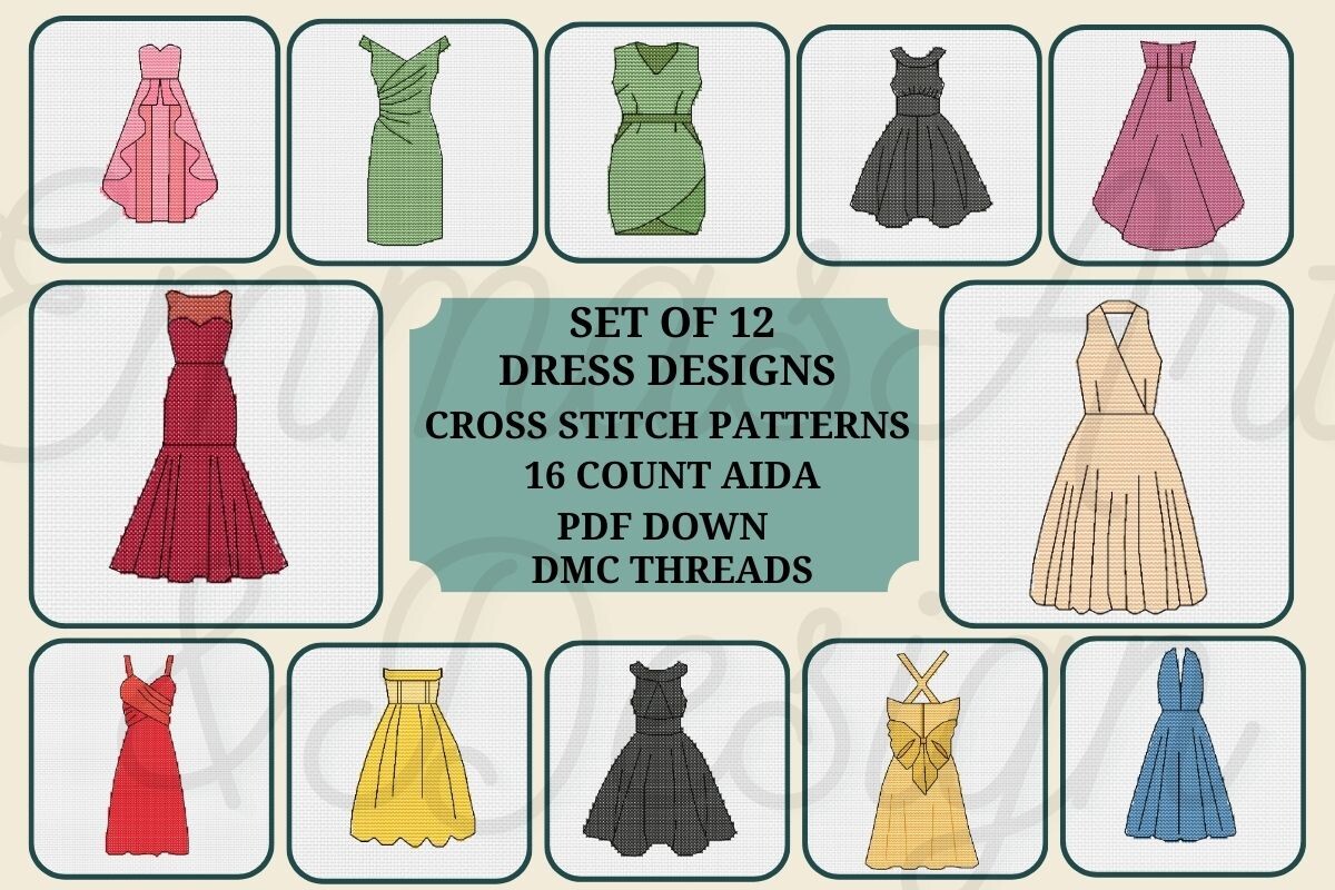 12 Elegant Dress Cross Stitch Patterns
