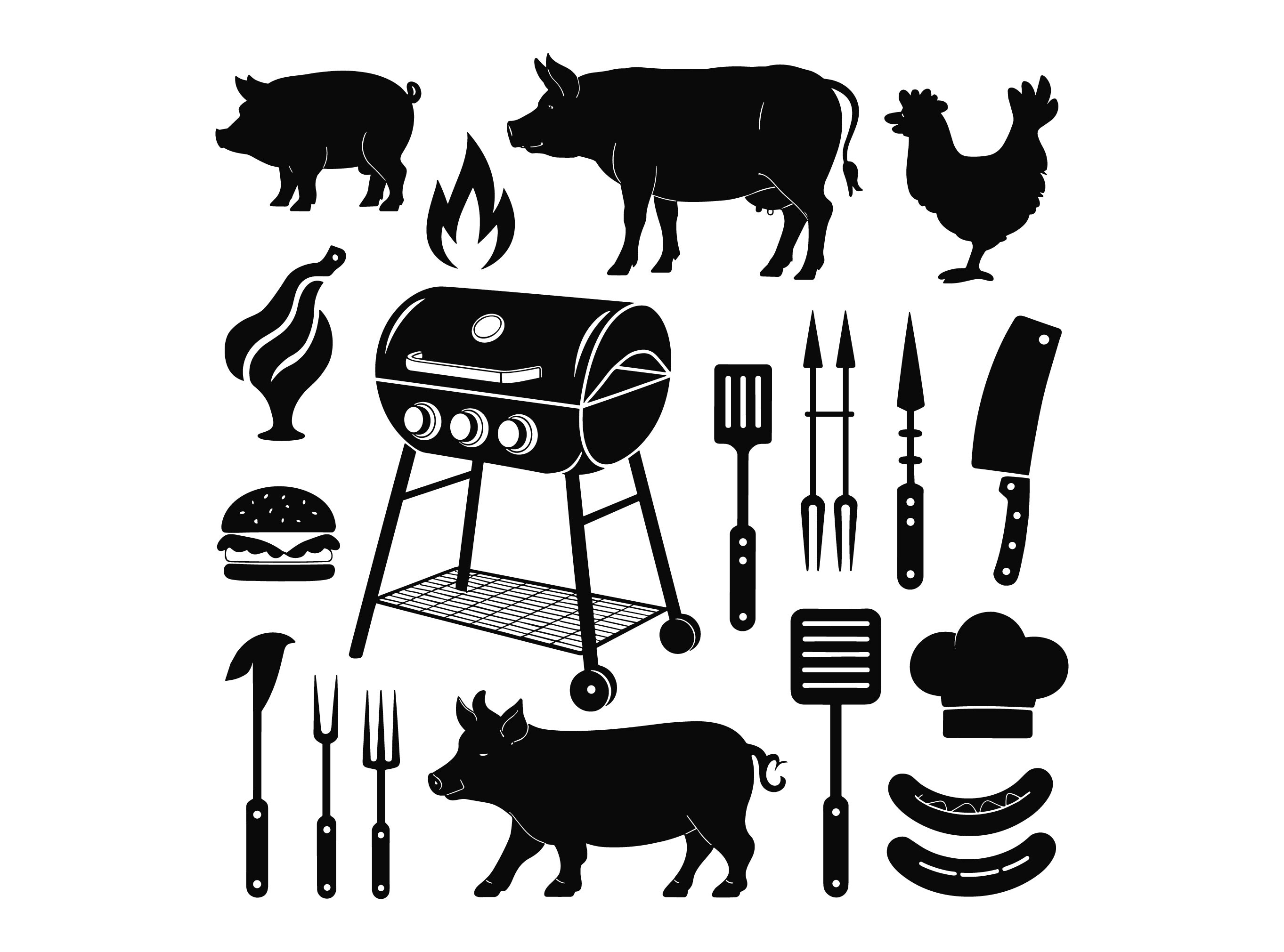 BBQ Grill Icon Set Vector